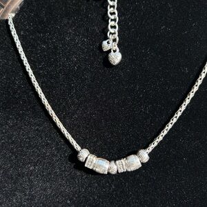 BRIGHTON Vintage 18” Chain Necklace Sliding Bead Charms Heart Silver Plate.